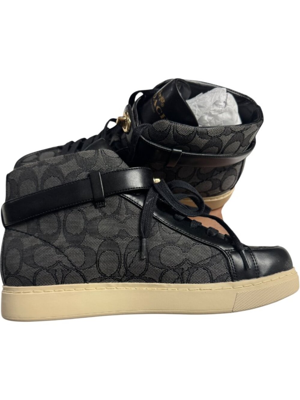 🔥 🆕Coach Ray Outline Signature Classic C High Top Sneakers Black Size 8 🔥 - Picture 3 of 6